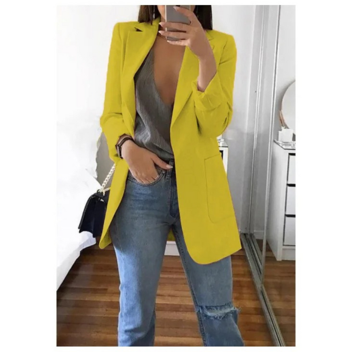Stylish women's long blazer, perfect for versatile fashion and modern looks.