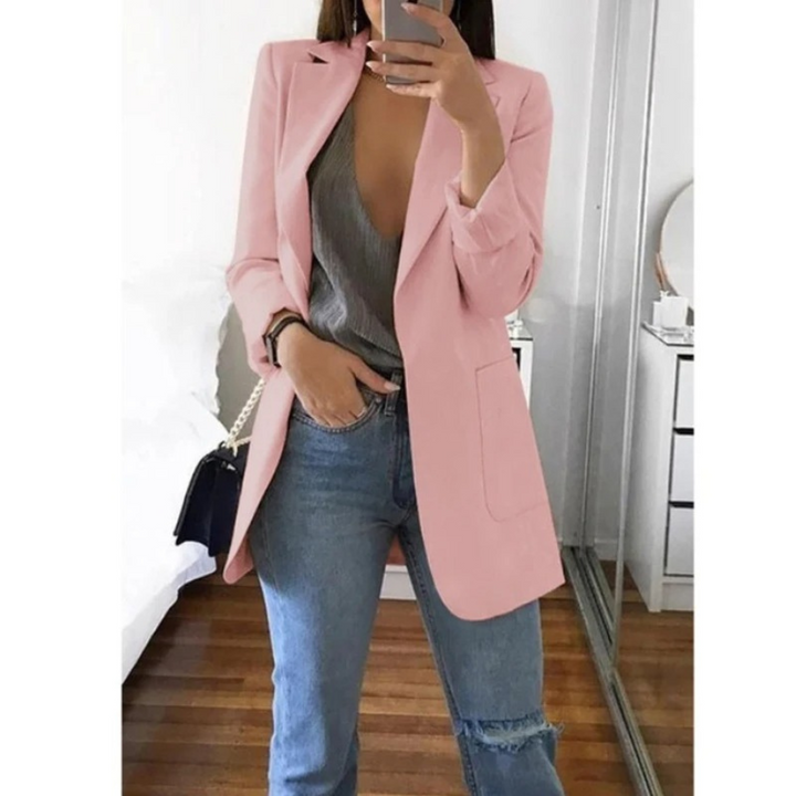 Valentina women's trendy long blazer, a versatile outerwear piece for contemporary fashion.