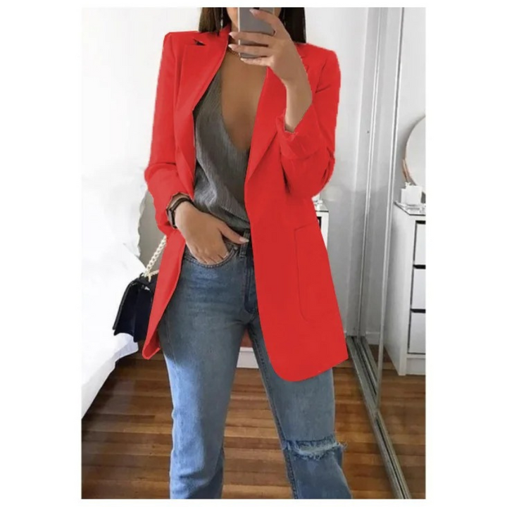 Fashionable long blazer for women, great for a stylish and sophisticated contemporary look.