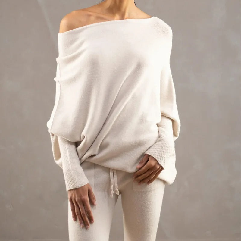 Versatile women's off-shoulder sweater in multiple colors, elegant and trendy fashion.