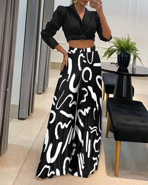 Colorful printed wide leg pants for women's spring style. Trendy, comfortable, and a loose fit for casual fashion.