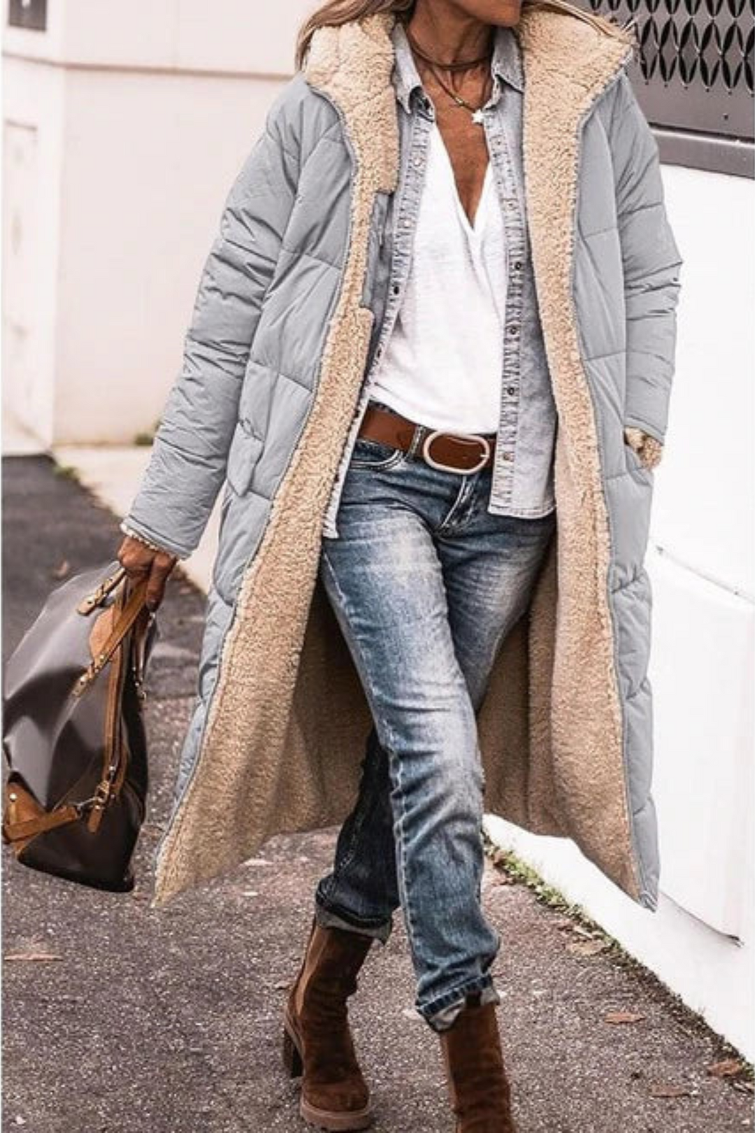 Trendy long Sofia coat for women, double-sided & versatile winter outerwear.