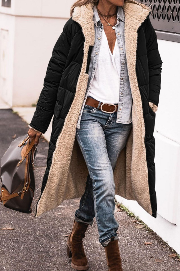 Warm women's double-sided winter coat, Sofia model, trendy and practical.