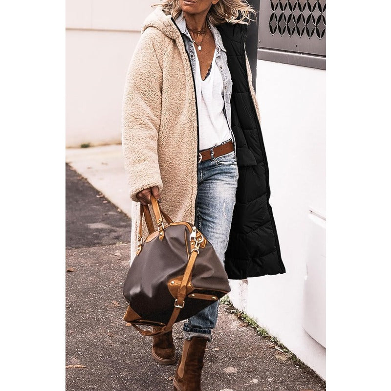 Stylish double-sided Sofia long coat for women, warm and trendy winter outerwear.
