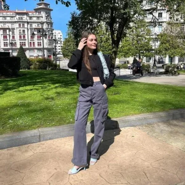 Utility women's straight fit cargo pants, multi-pocket design, perfect for casual wear.
