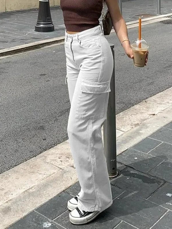 Women's comfortable straight fit cargo pants with adjustable waist for a perfect fit.