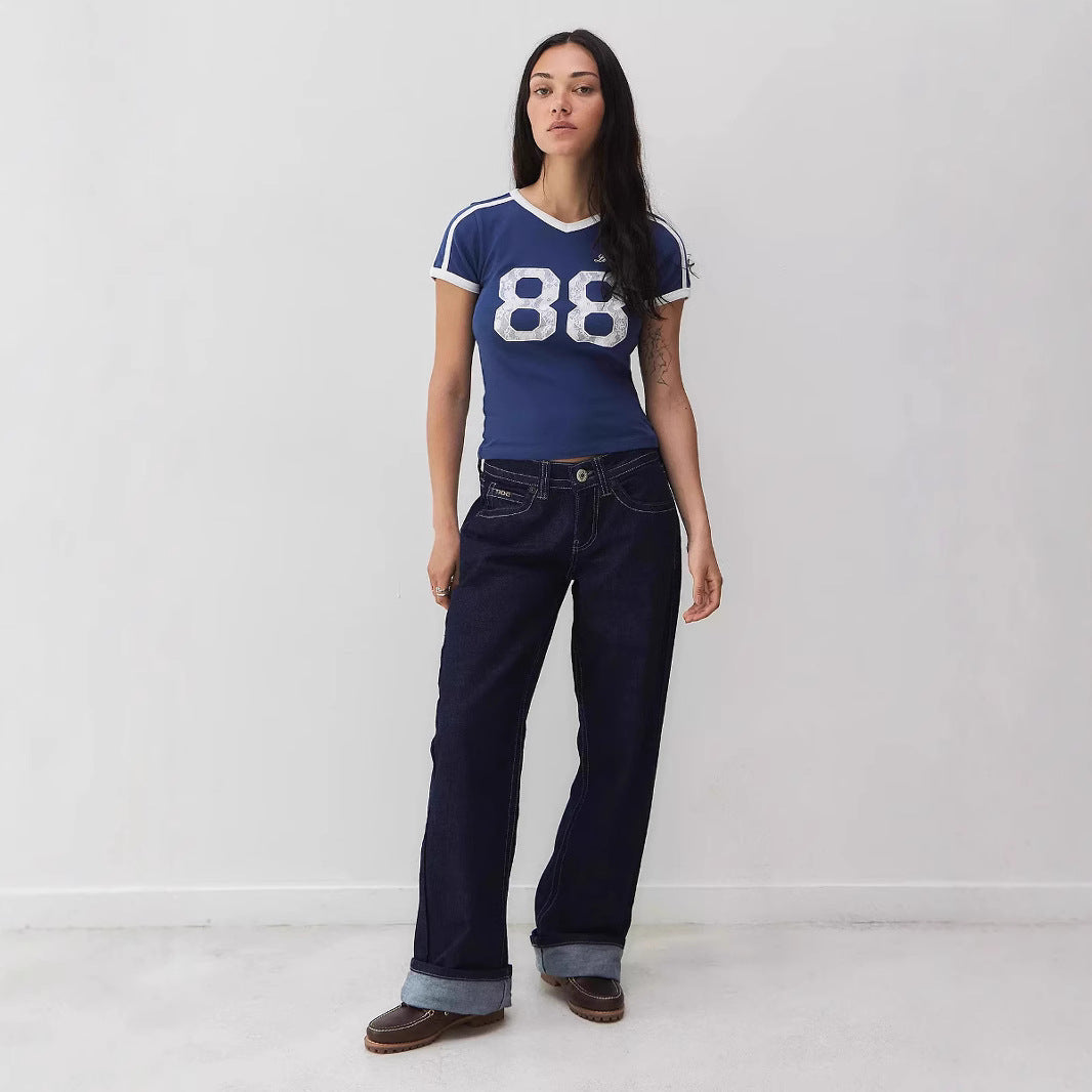 Feminine women's top, flattering fit with lace detail & contrast short sleeves, great for casual summer fashion.