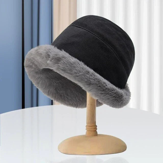 Stylish women's winter hat with cozy fleece lining & luxurious faux fur trim. Perfect fashion headwear.