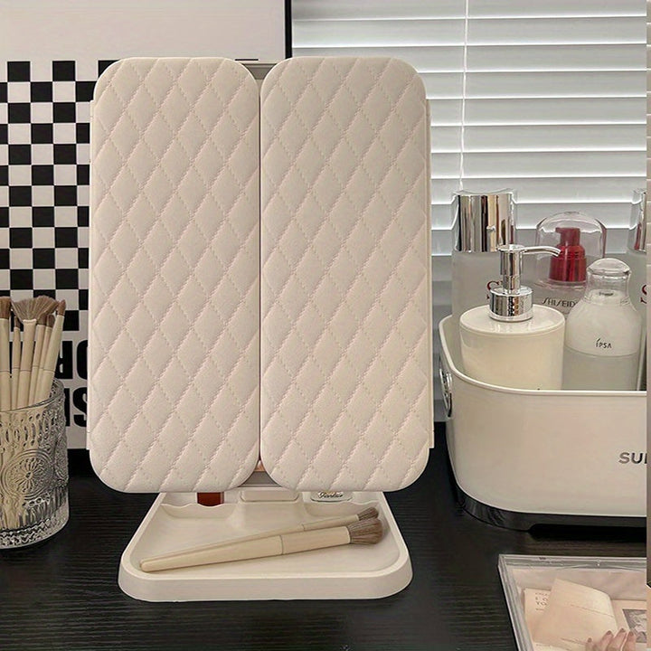 Compact trifold LED makeup mirror for women, perfect for travel & detailed grooming on-the-go.