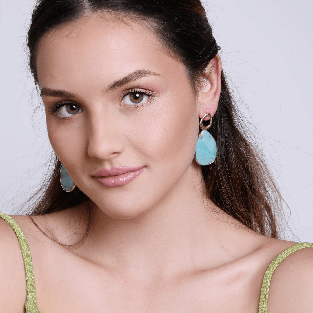 Handmade amazonite gemstone dangle earrings, perfect women's jewelry with a tropical vibe.