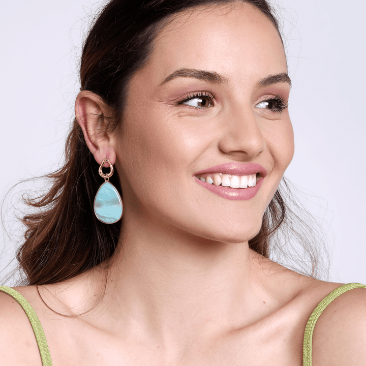 Stylish women's amazonite dangle earrings, handmade tropical gemstone jewelry.