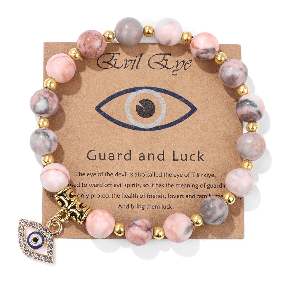 Multi-stone Turkish Evil Eye bracelet: blue sodalite, turquoise, and lava stone protection beads for women.