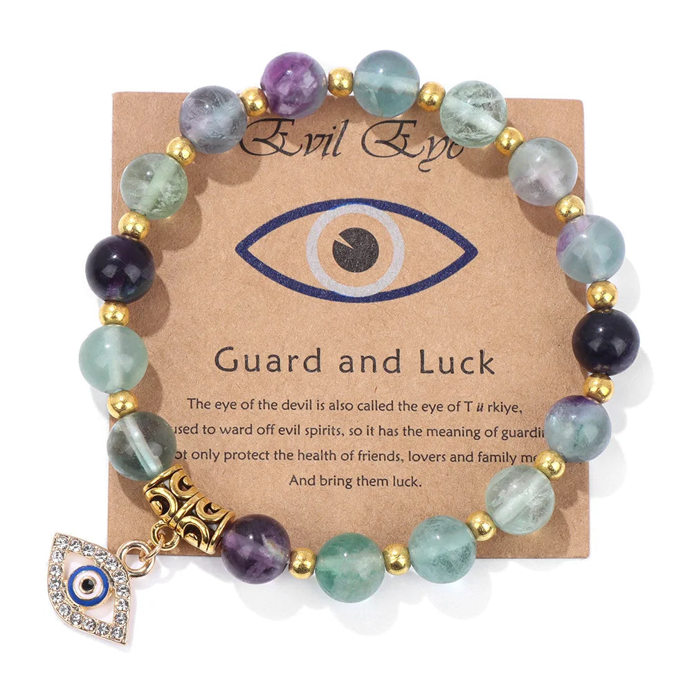 Elegant Turkish Evil Eye protection beaded bracelet featuring vibrant turquoise stones. Good luck charm for women.