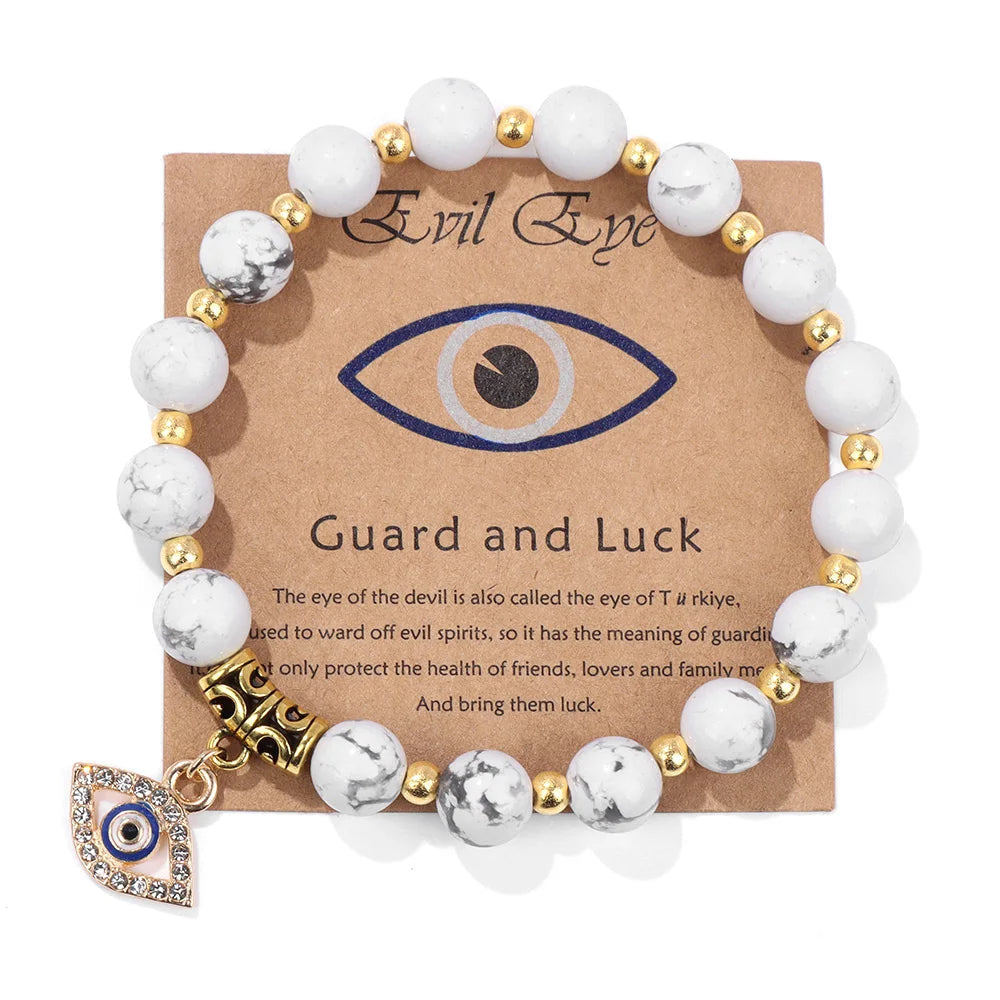 Pink Zebra jasper Turkish Evil Eye protection bead bracelet. Chic women's spiritual good luck charm jewelry.