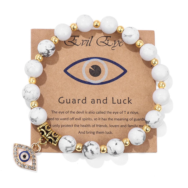 Pink Zebra jasper Turkish Evil Eye protection bead bracelet. Chic women's spiritual good luck charm jewelry.