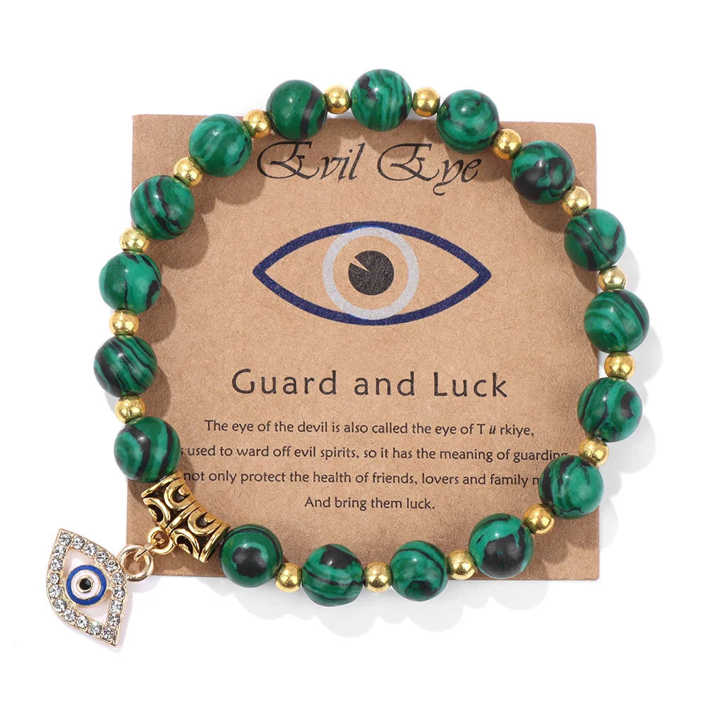 Thoughtful gift: Turkish Evil Eye protection beaded bracelet with turquoise stones. Spiritual good luck charm.