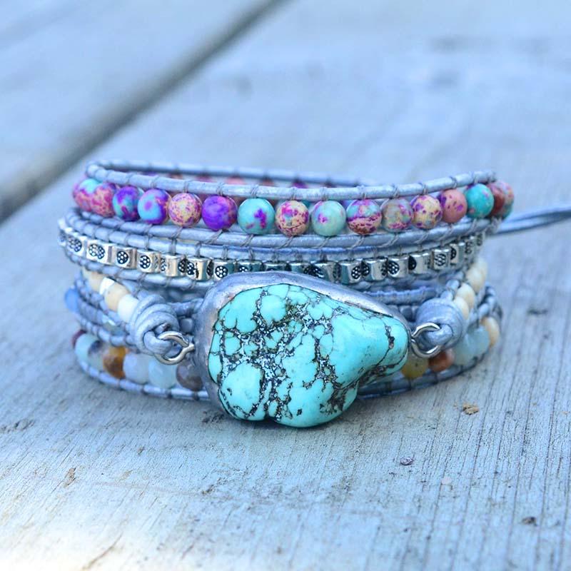 Women's turquoise healing stone wrap bracelet, Selina, handmade, fashion accessory