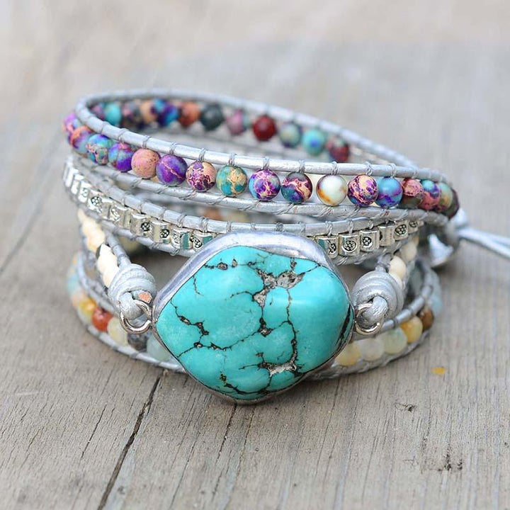 Stylish women's turquoise healing wrap bracelet Selina, gemstone fashion