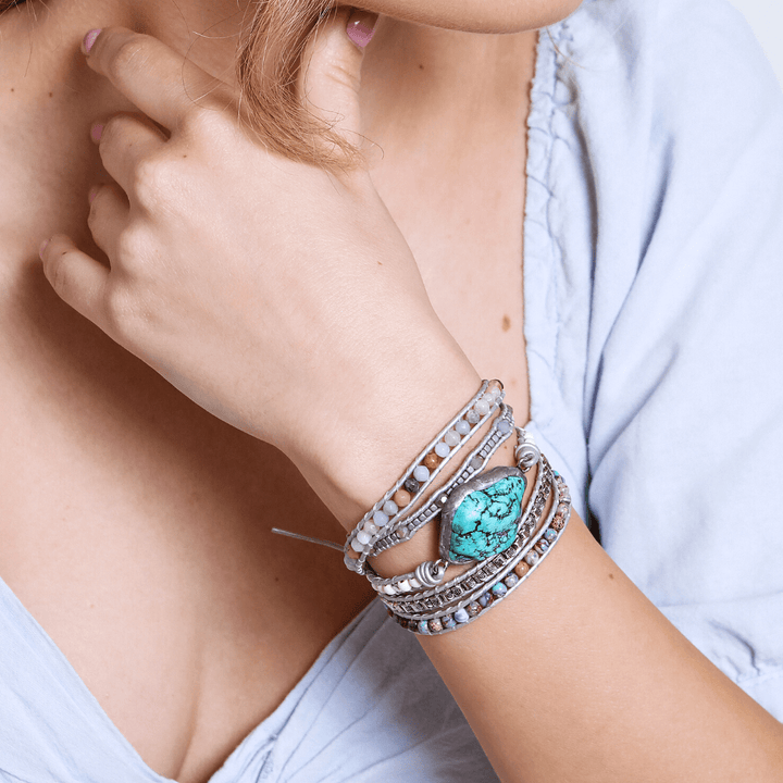 Turquoise gemstone wrap bracelet for women, healing and protection jewelry
