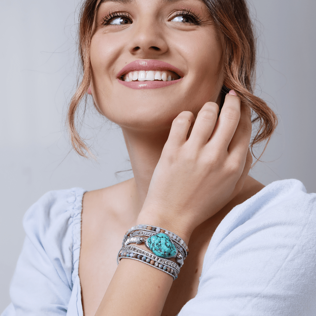 Women's Selina turquoise healing protection wrap bracelet, natural gemstones