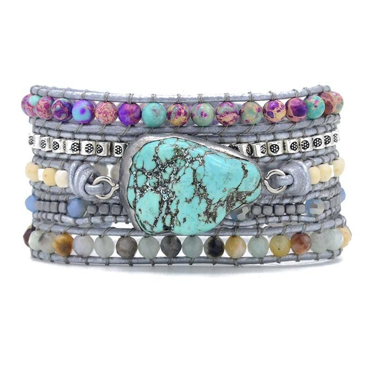 Turquoise gemstone beaded wrap bracelet, handmade, spiritual fashion jewelry