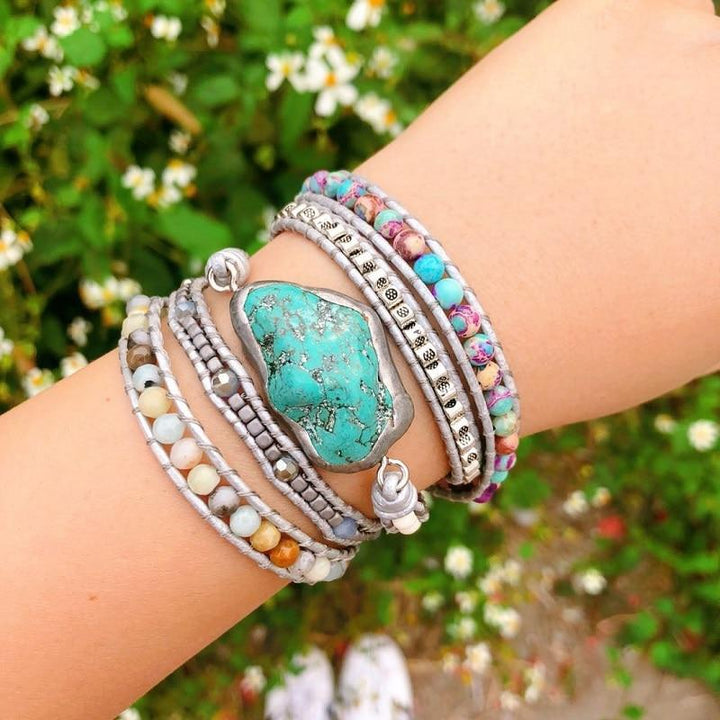 Fashionable women's turquoise gemstone wrap bracelet, handmade spiritual jewelry