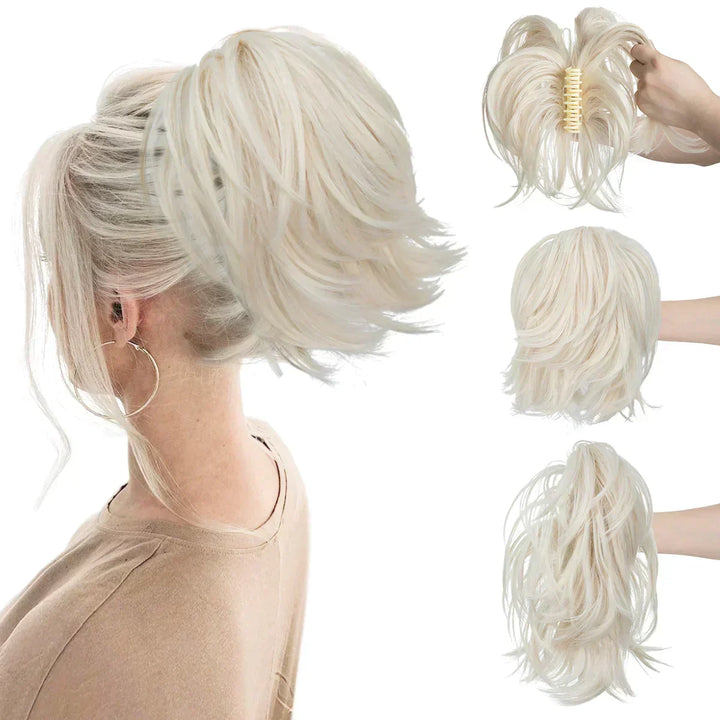 TwistPop synthetic hair extension for women, creating a voluminous ponytail or bun with effortless styling.