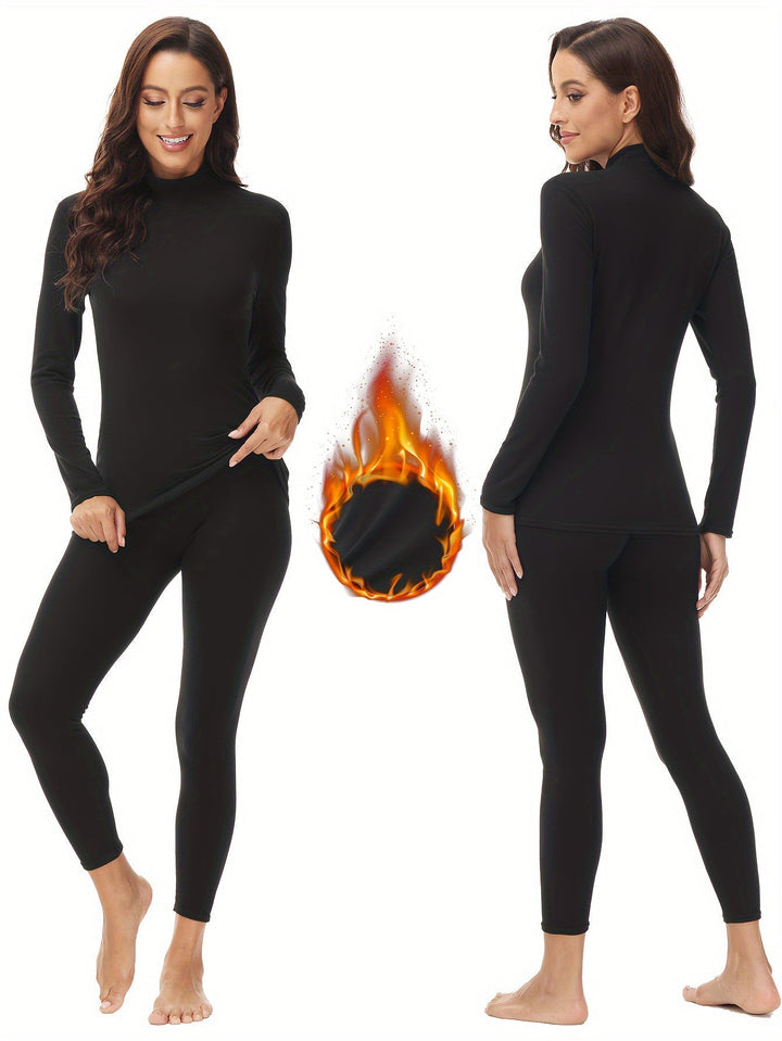 Women's long sleeve thermal top & matching thermal leggings. Perfect two-piece set for winter warmth.