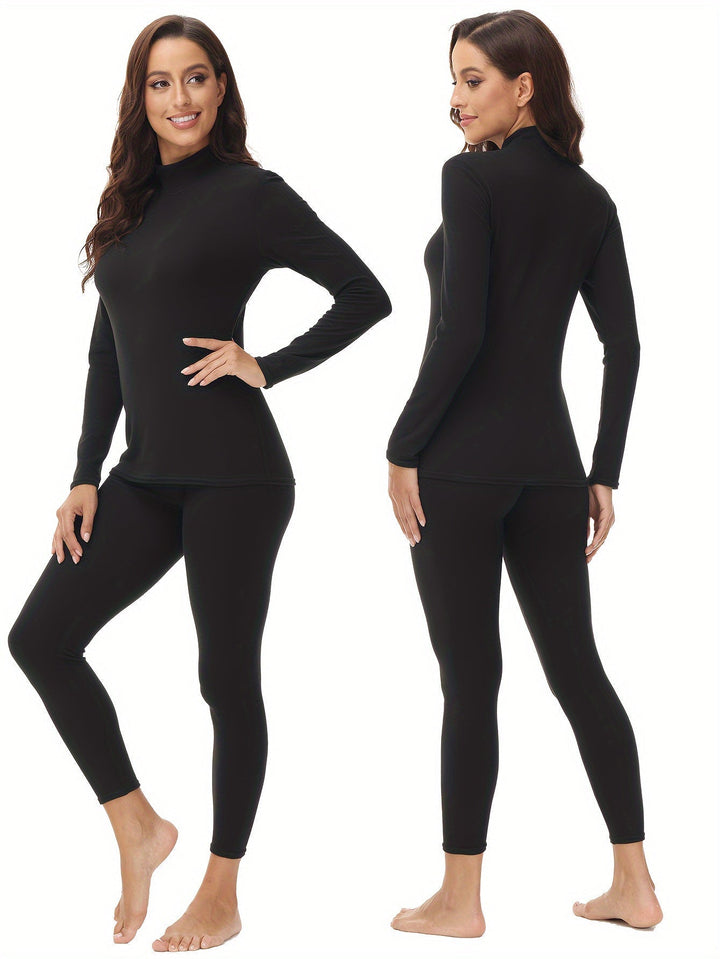 Women's thermal two-piece set. Long sleeve top & leggings, ideal winter base layer for warmth.