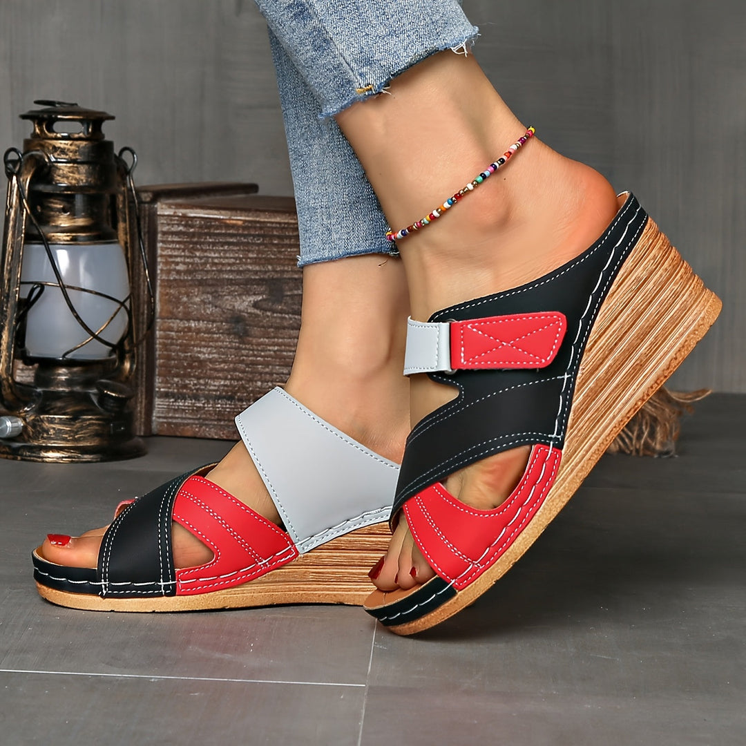 Fashionable two-tone wedge slides for women, a must-have for elegant summer style.