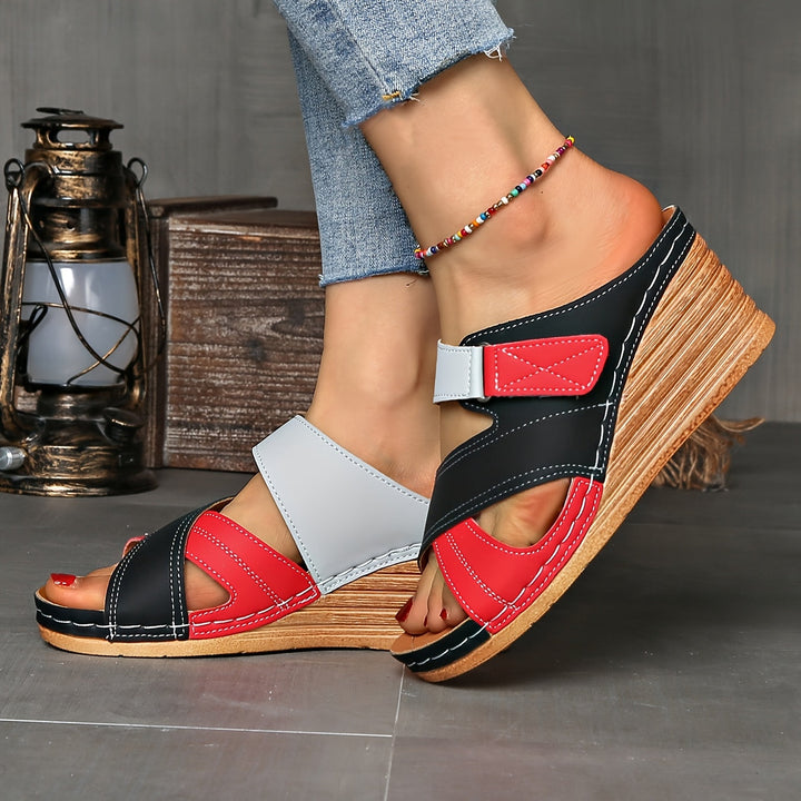 Fashionable two-tone wedge slides for women, a must-have for elegant summer style.