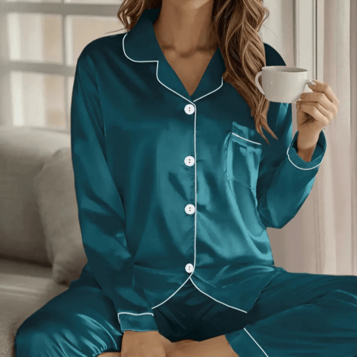 Women's ultra-soft breathable button front pajama set, perfect for comfortable sleepwear & loungewear.