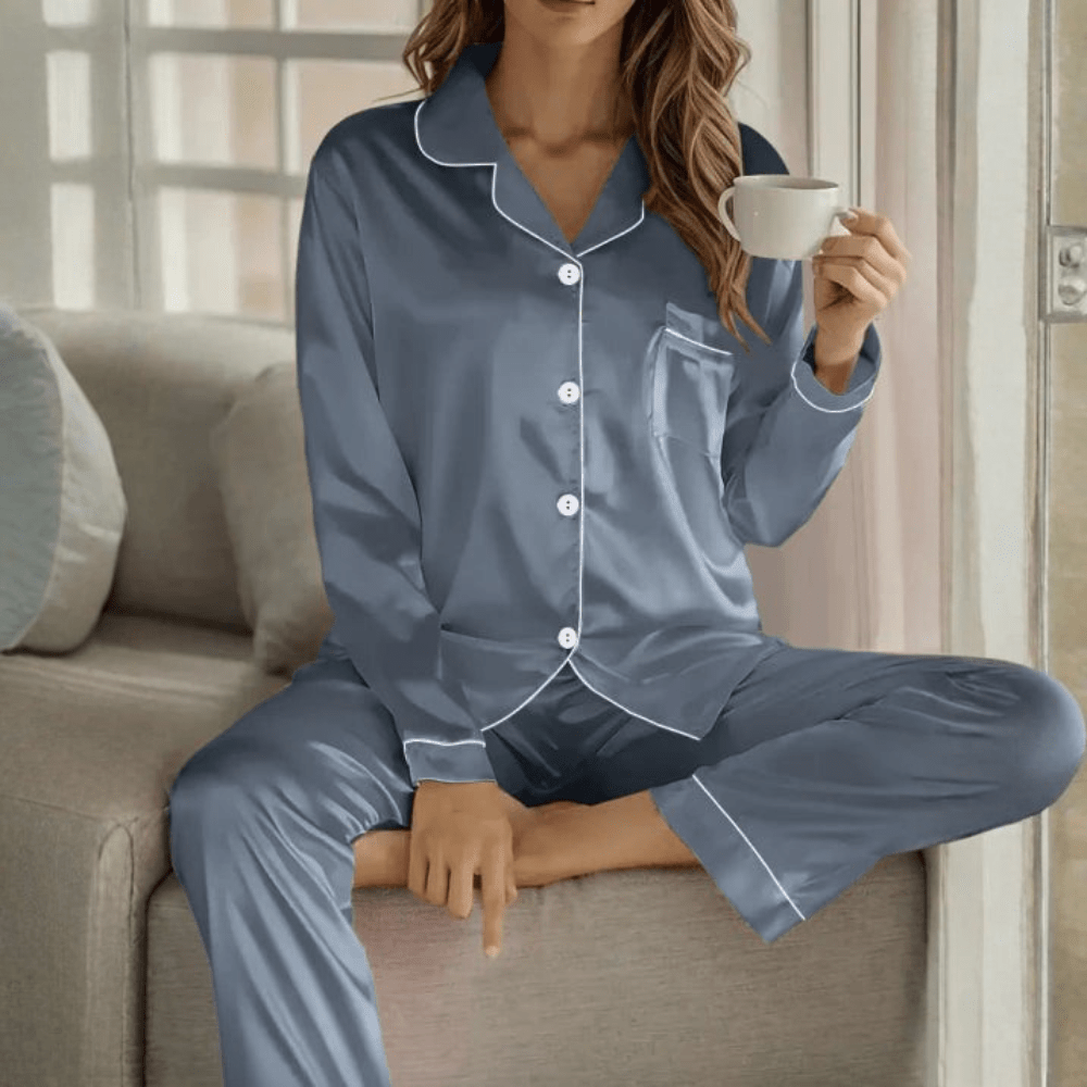 Stylish women's intimate apparel pajama set, ultra-soft with a classic button front for relaxed nightwear.