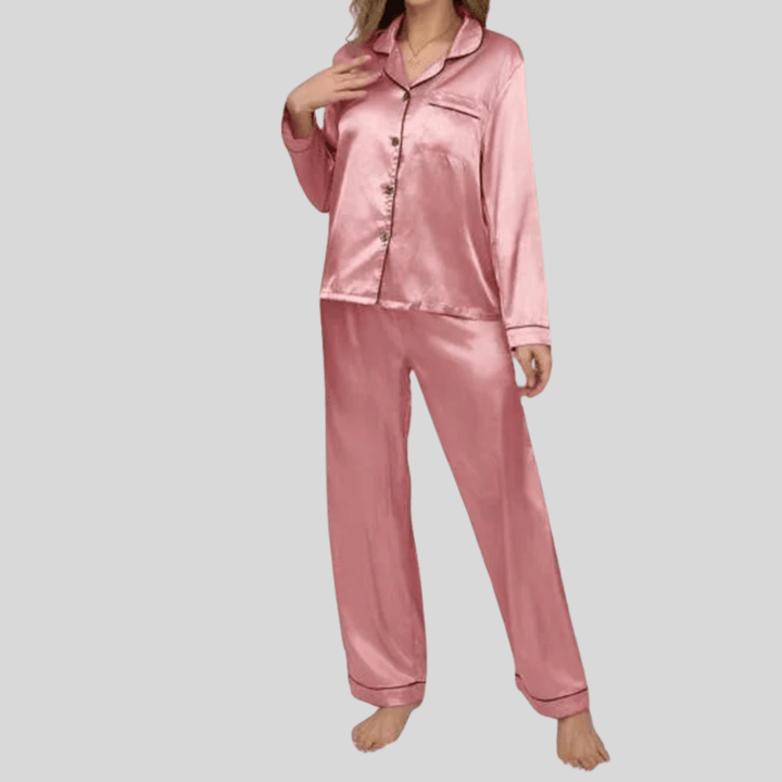 Versatile women's pajama set, ultra-soft breathable fabric, button front, perfect for sleep & lounging.