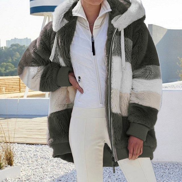 Fashionable women's winter jacket, a super soft plush design offering stylish warmth and comfort.