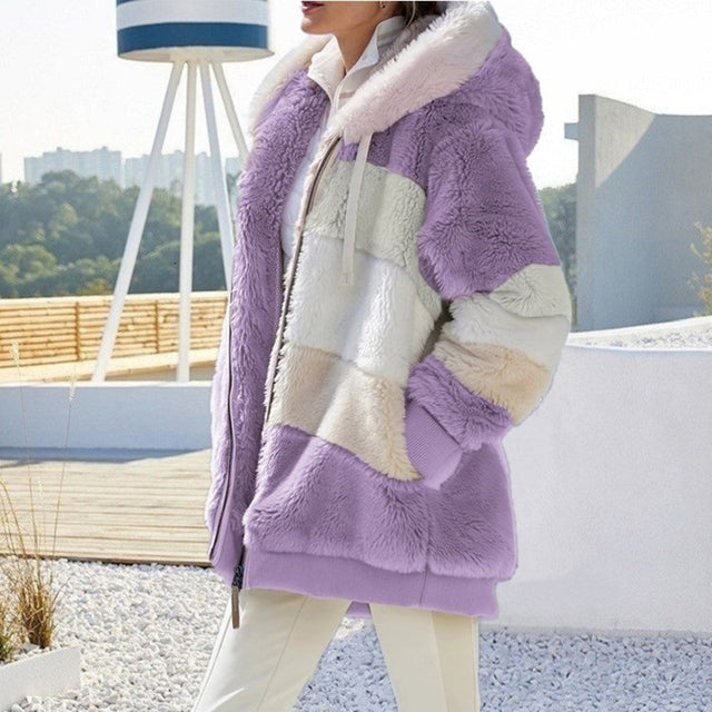 Soft plush women's outerwear, a warm and trendy casual jacket for ultimate comfort in winter.