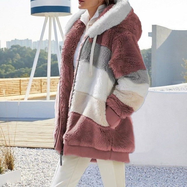 Ultra-soft women's warm jacket, a stylish plush winter coat designed for cozy everyday wear.