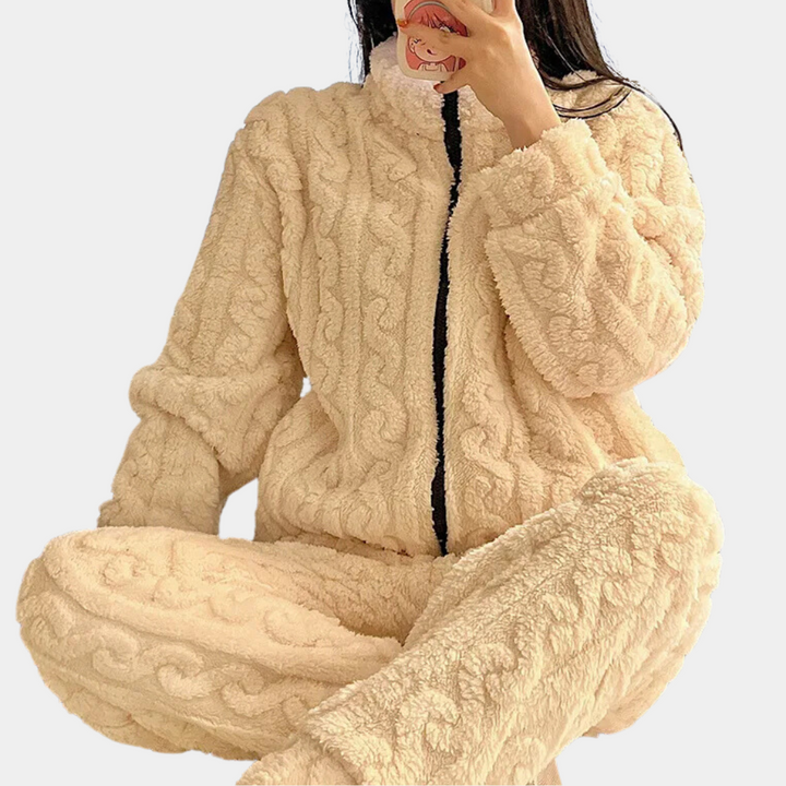 Comfortable women's Liora cozy jumpsuit, ideal soft loungewear & warm sleepwear for winter.
