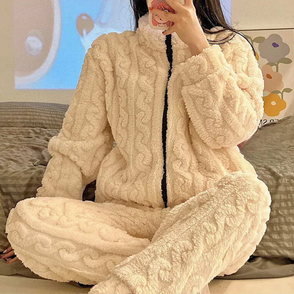 Relax in this ultra soft & warm women's Liora onesie jumpsuit. Perfect comfortable loungewear & sleepwear.