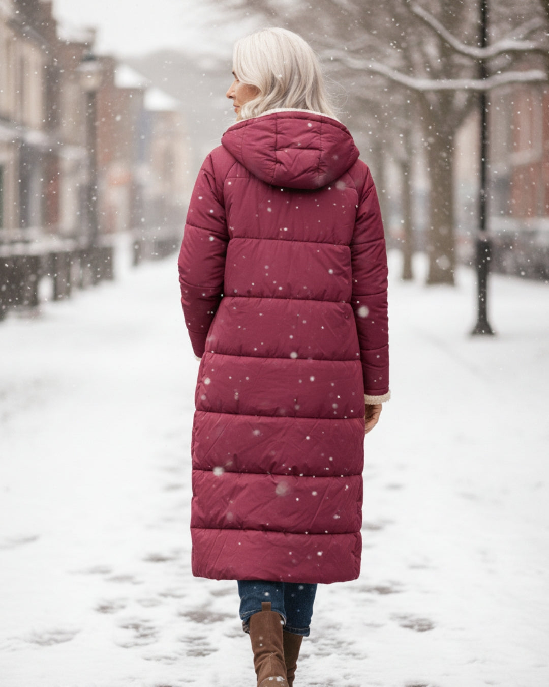 Fashion-forward women's long quilted winter coat. Ultra-warm for cold weather seasonal wear.