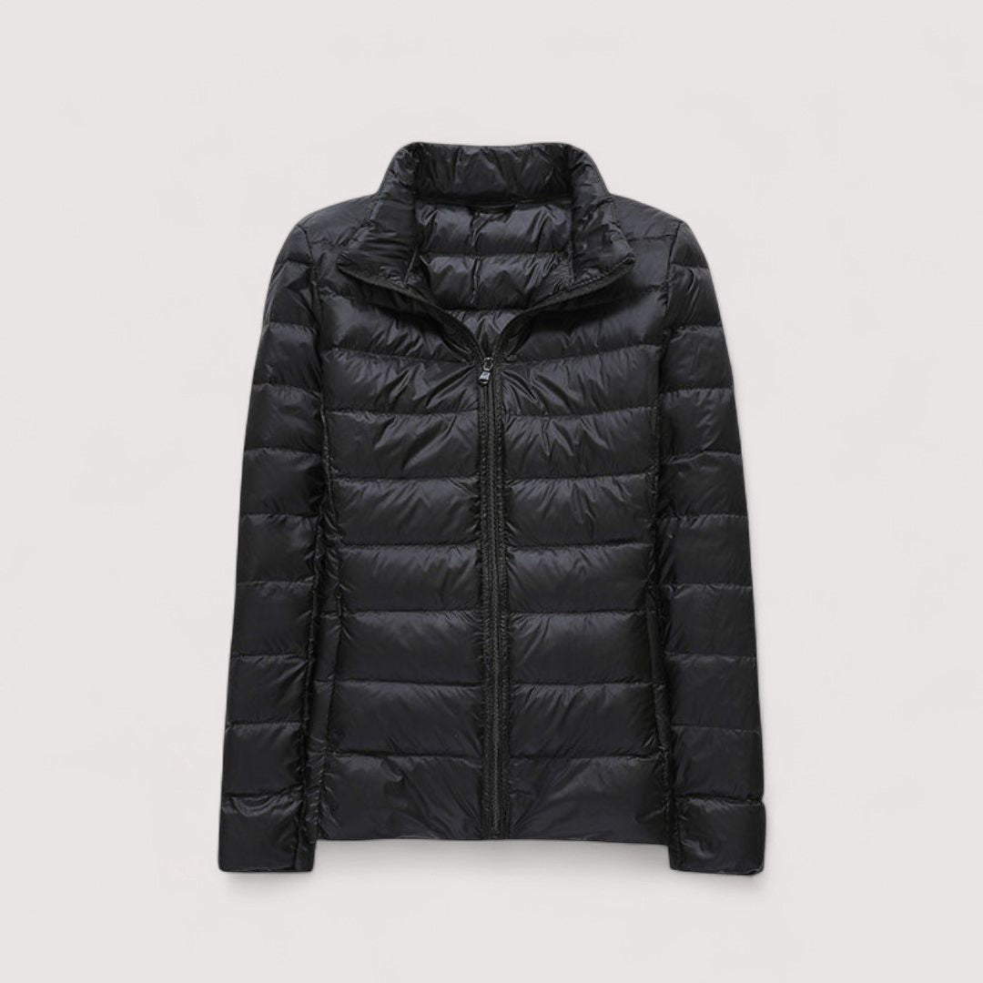 Puffer style ultralight jacket for women, a warm and fashionable winter outerwear.