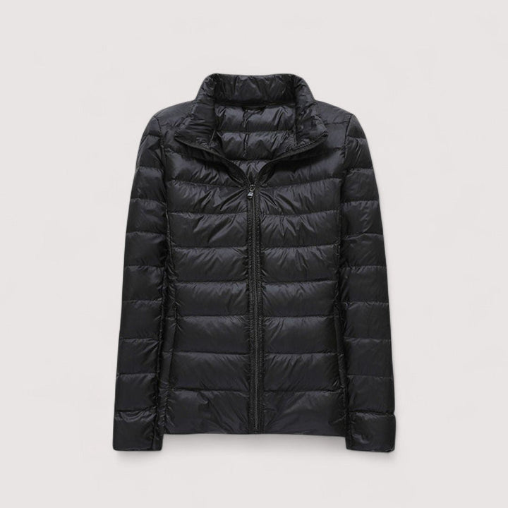 Puffer style ultralight jacket for women, a warm and fashionable winter outerwear.