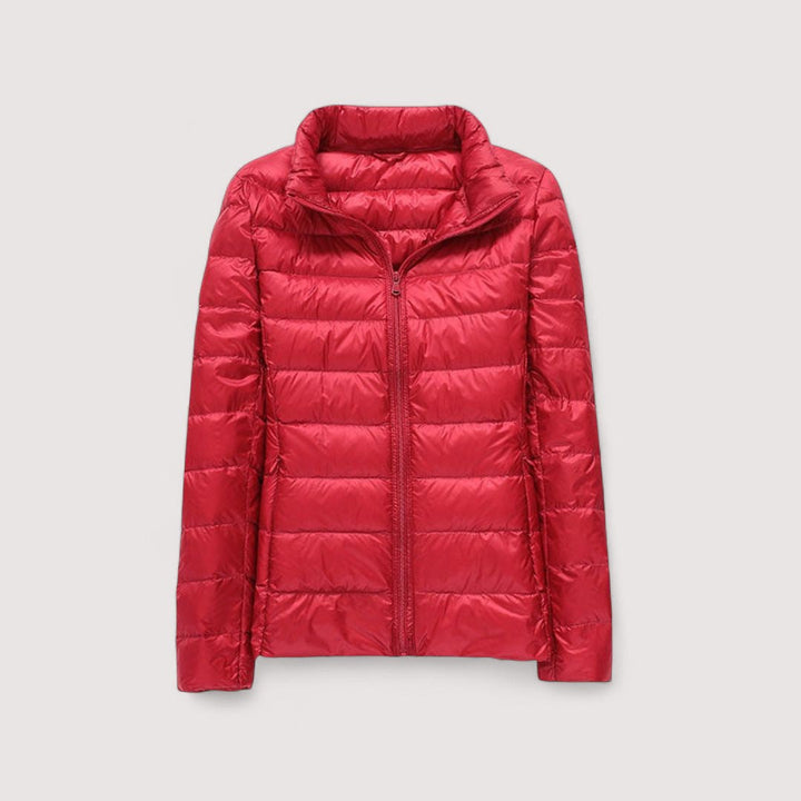 Stylish women's puffer jacket, ultralight for winter travel. Cozy & warm outerwear.