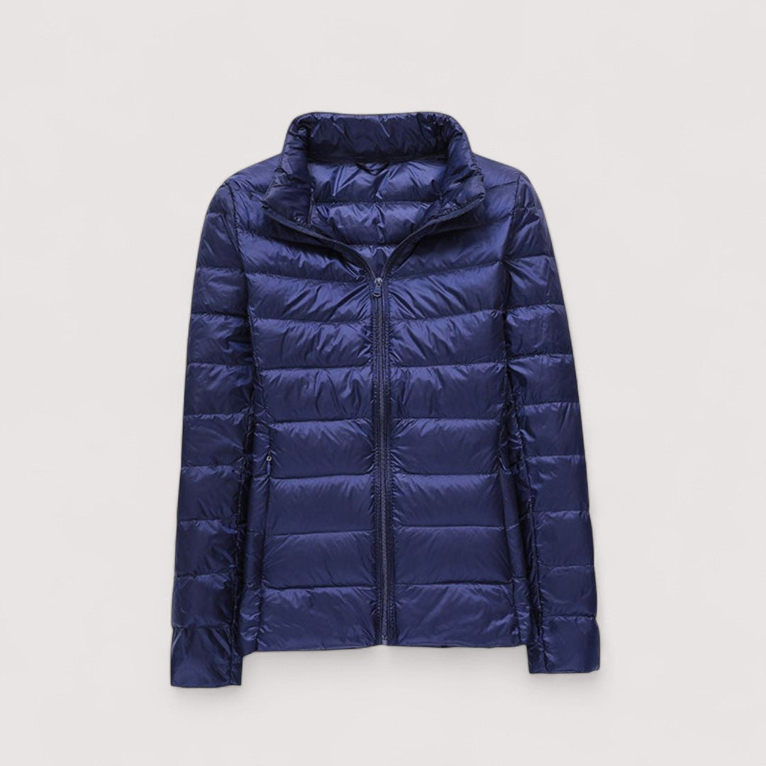 Warm women's ultralight jacket, perfect for winter. Fashionable & cozy puffer style.