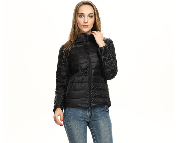 Women's urban chic puffer jacket, ideal for layering during cool fall & mild winter days.