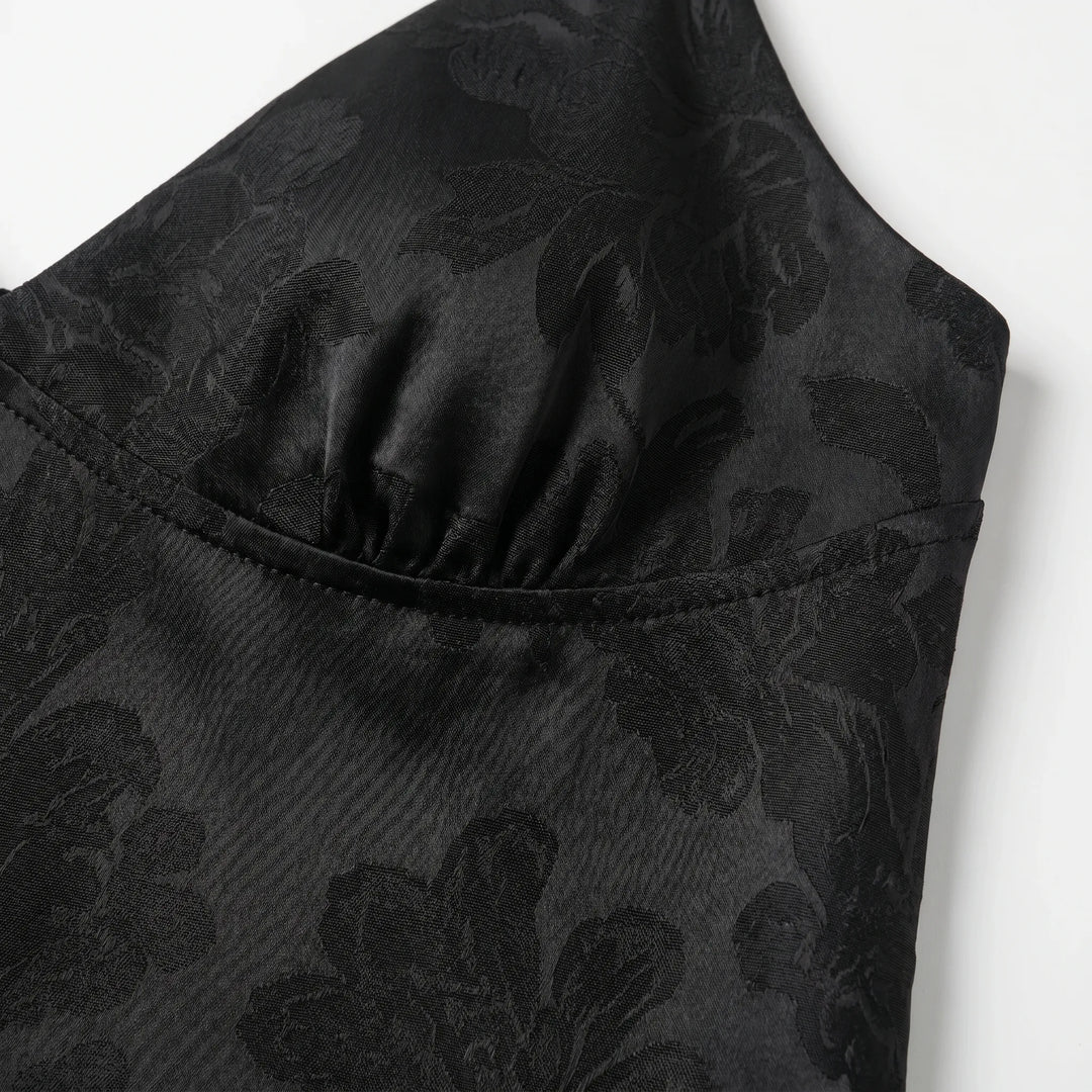 Lightweight women's V-neck cami top, jacquard floral print, delicate spaghetti straps.