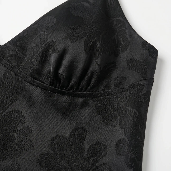 Lightweight women's V-neck cami top, jacquard floral print, delicate spaghetti straps.