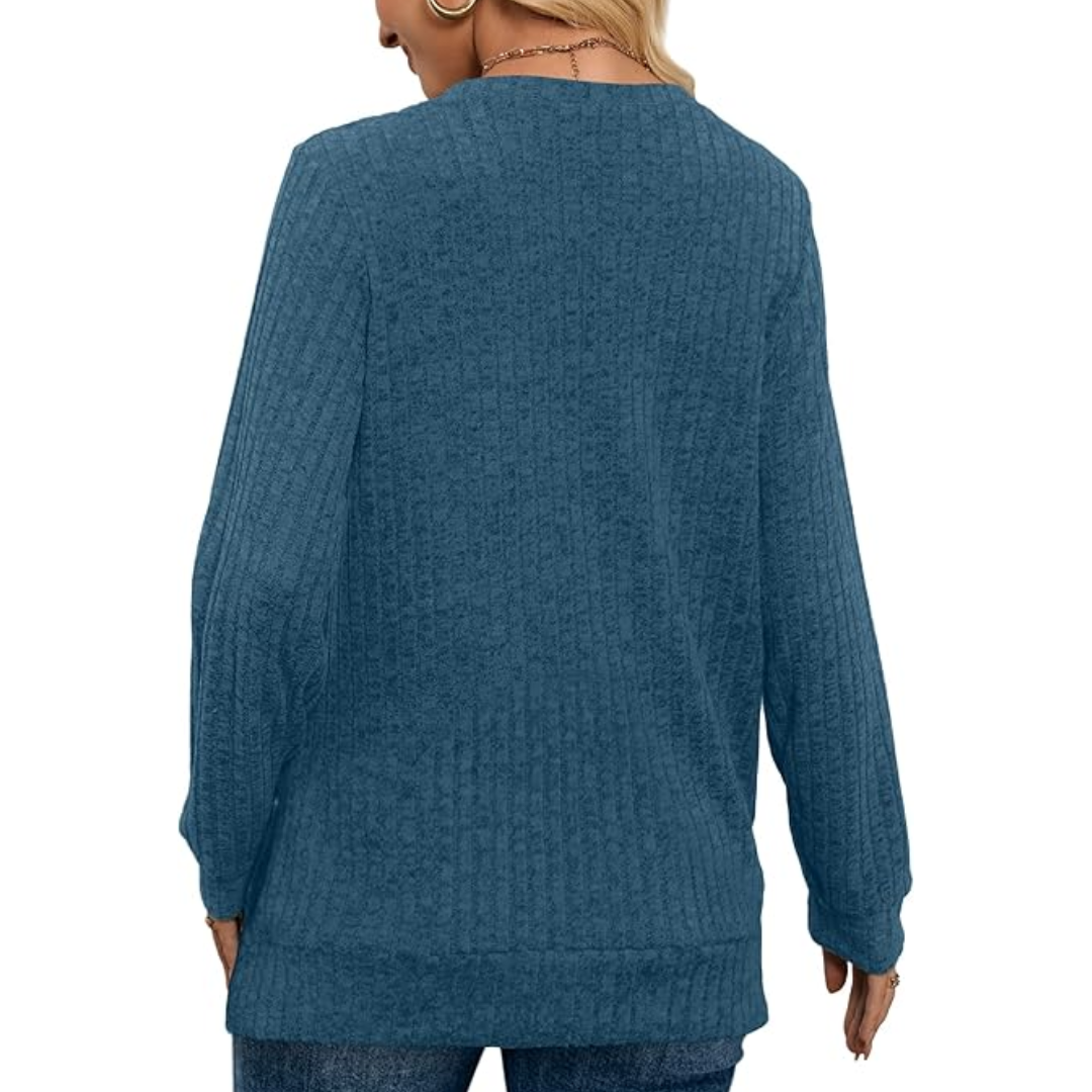 Chic and comfortable Amanda V-neck tunic sweater for women, perfect for casual elegance