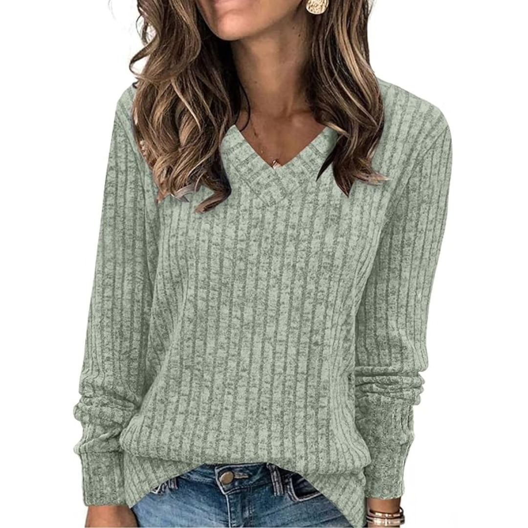 Autumn fashion essential: women's lightweight V-neck tunic sweater in a cozy knit