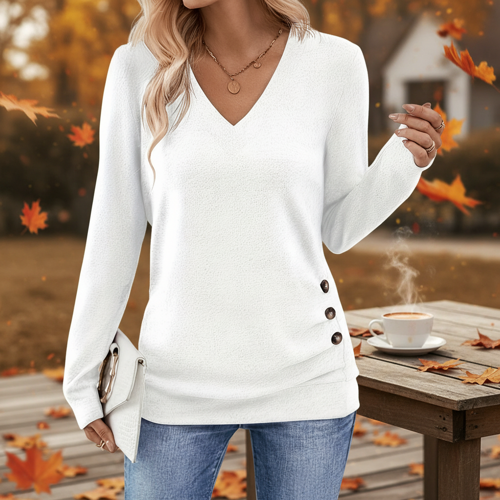 Women's V-Neck Long Sleeve Cotton Blend Sweater, ideal for autumn casual wear